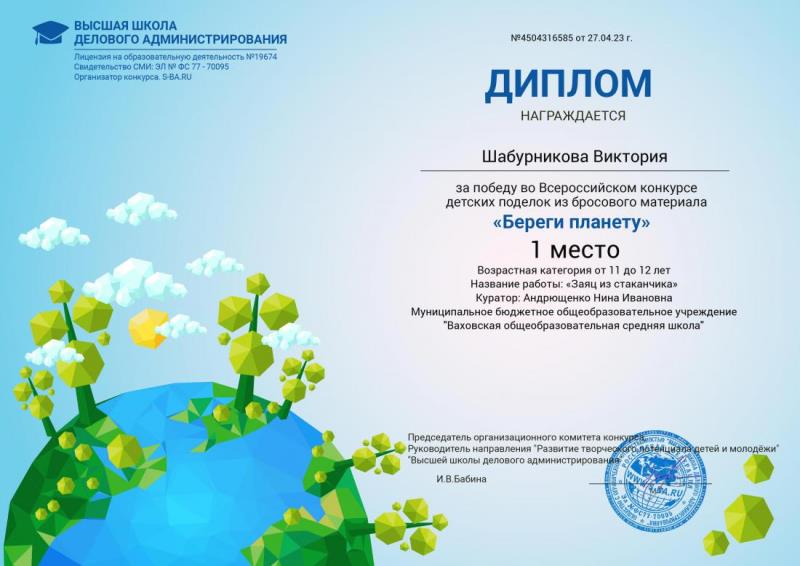 Результаты участия во всероссийском конкурсе &quot;Береги планету&quot;.